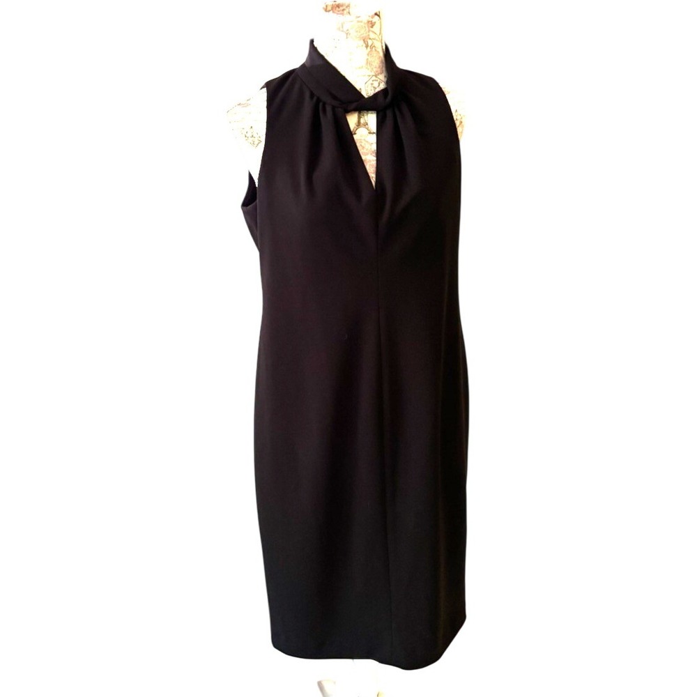 Vintage Calvin Klein Black Sheath Dress Sz 12 Twist Mock Neck Sleeveless Party